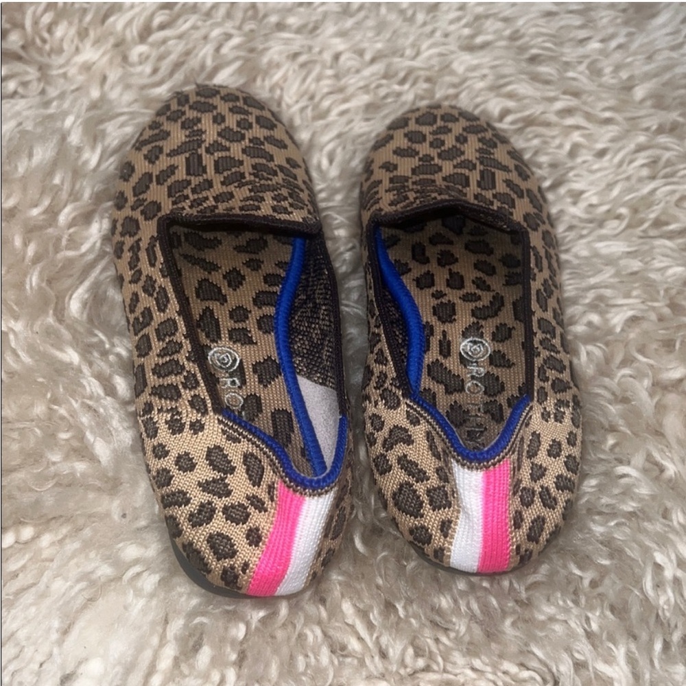 Rothy's Leopard Patterned Slip-Ons with Blue and Pink Accents - Picture 5 of 13
